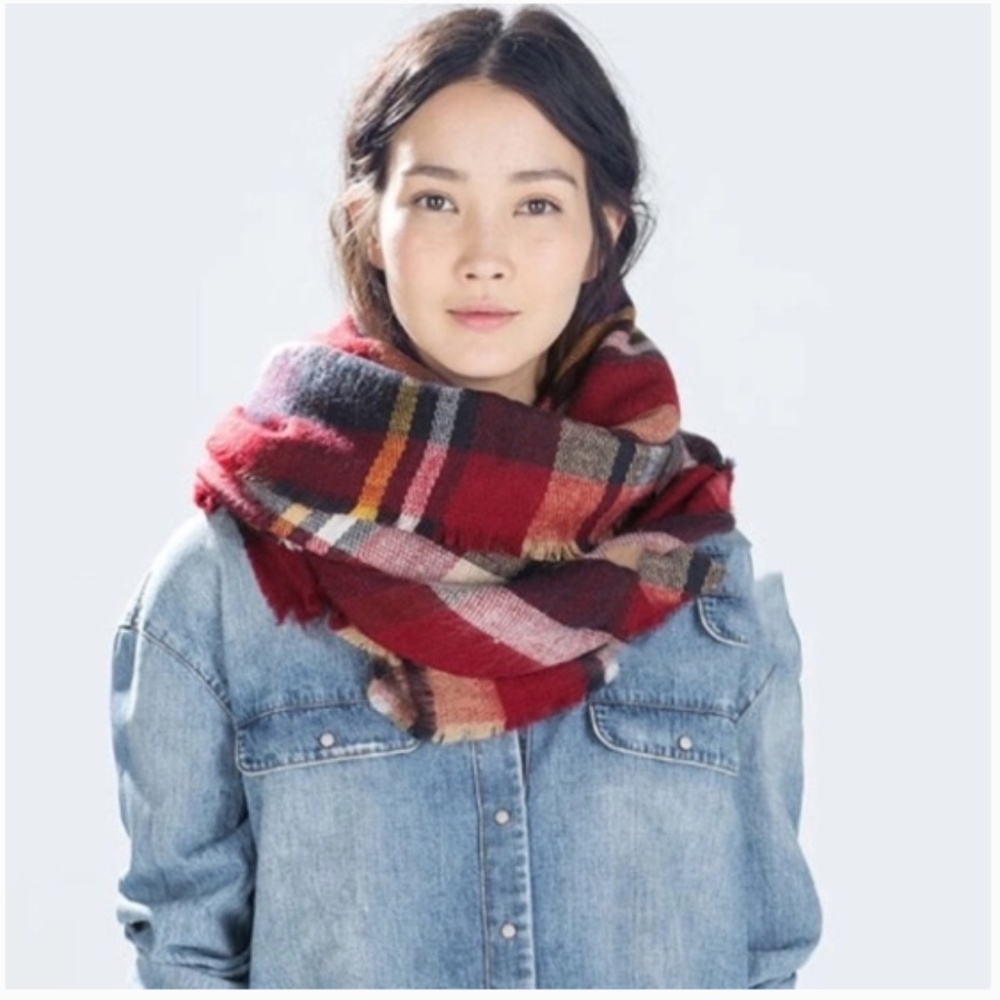 Oversized Scarf- Red- Plaid- 52 X 52
